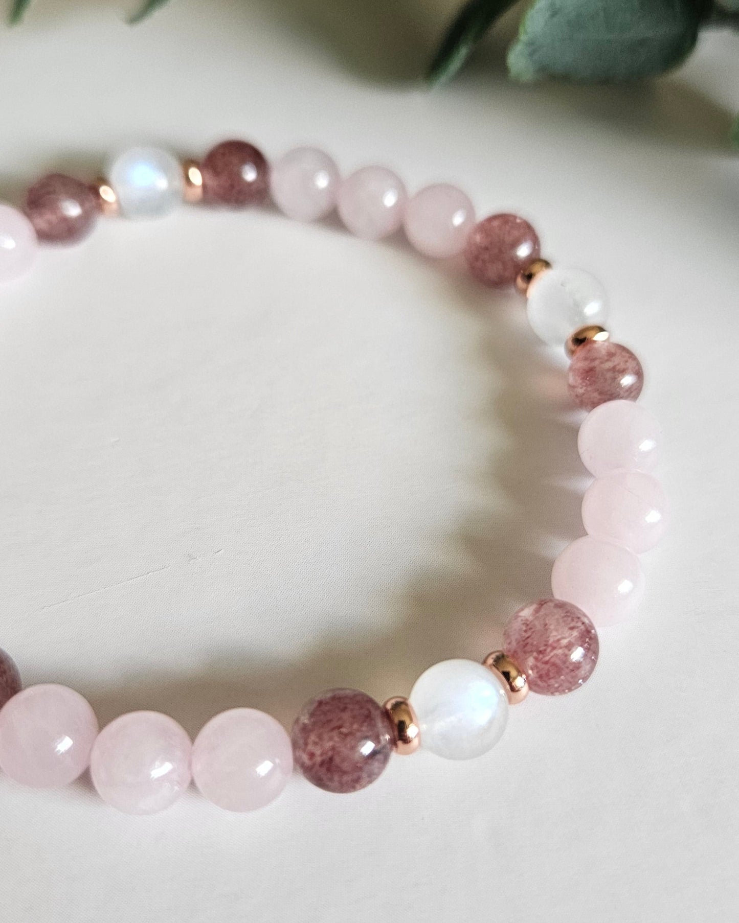 I Am Loved Bracelet | Rose Quartz, Moonstone and Strawberry Quartz for Love and Compassion