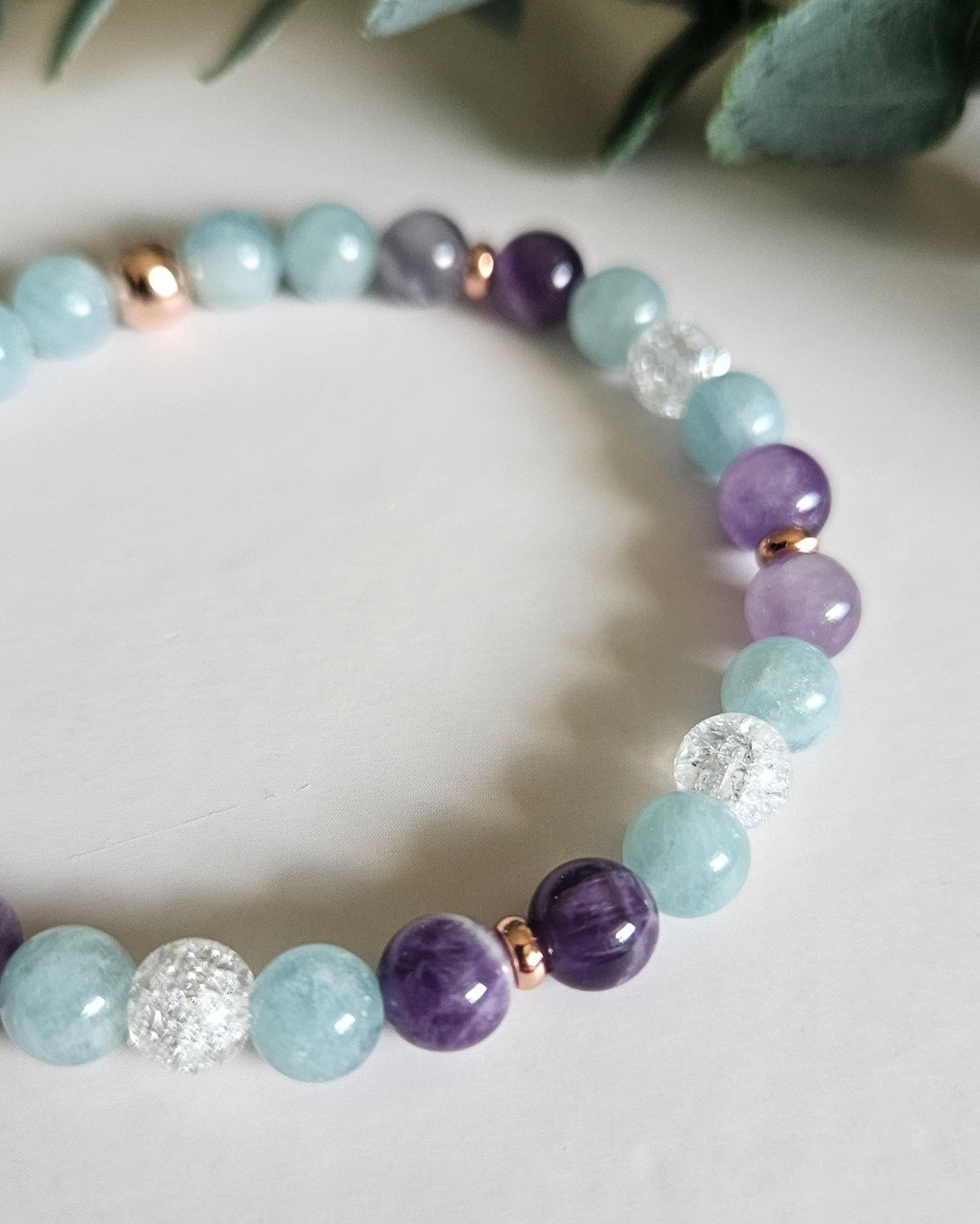 I Am Calm Bracelet | Amethyst, Aquamarine and Cracked Clear Quartz for Peace and Clarity
