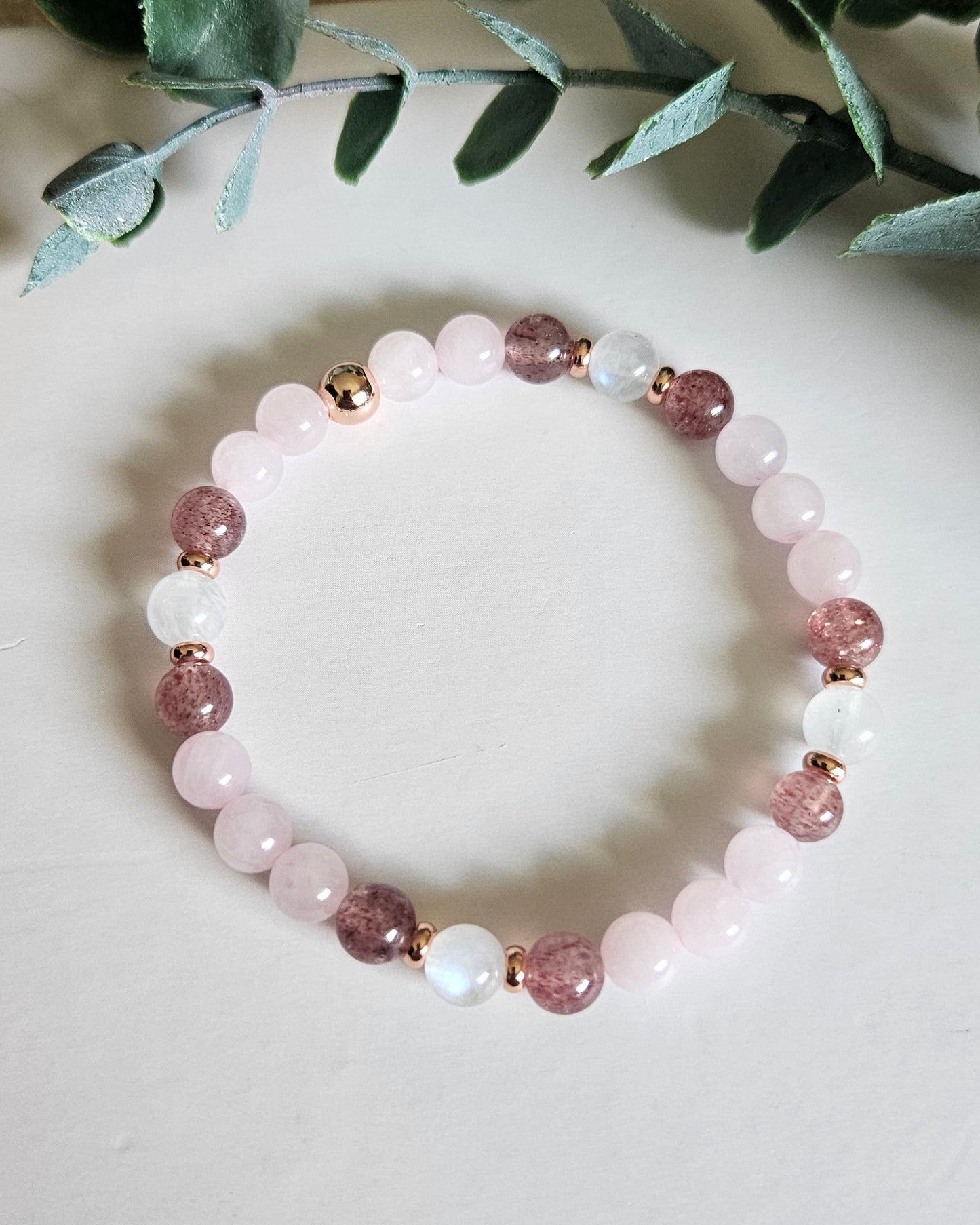I Am Loved Bracelet | Rose Quartz, Moonstone and Strawberry Quartz for Love and Compassion