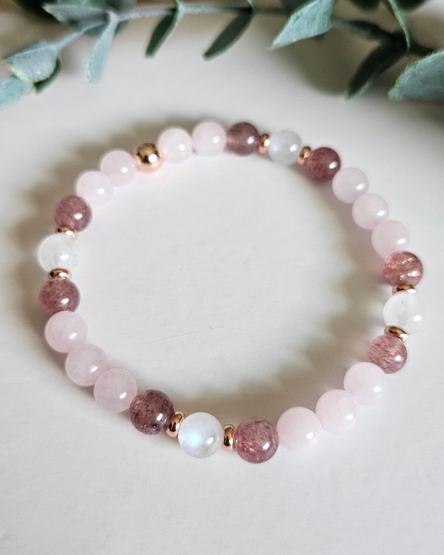 I Am Loved Bracelet | Rose Quartz, Moonstone and Strawberry Quartz for Love and Compassion