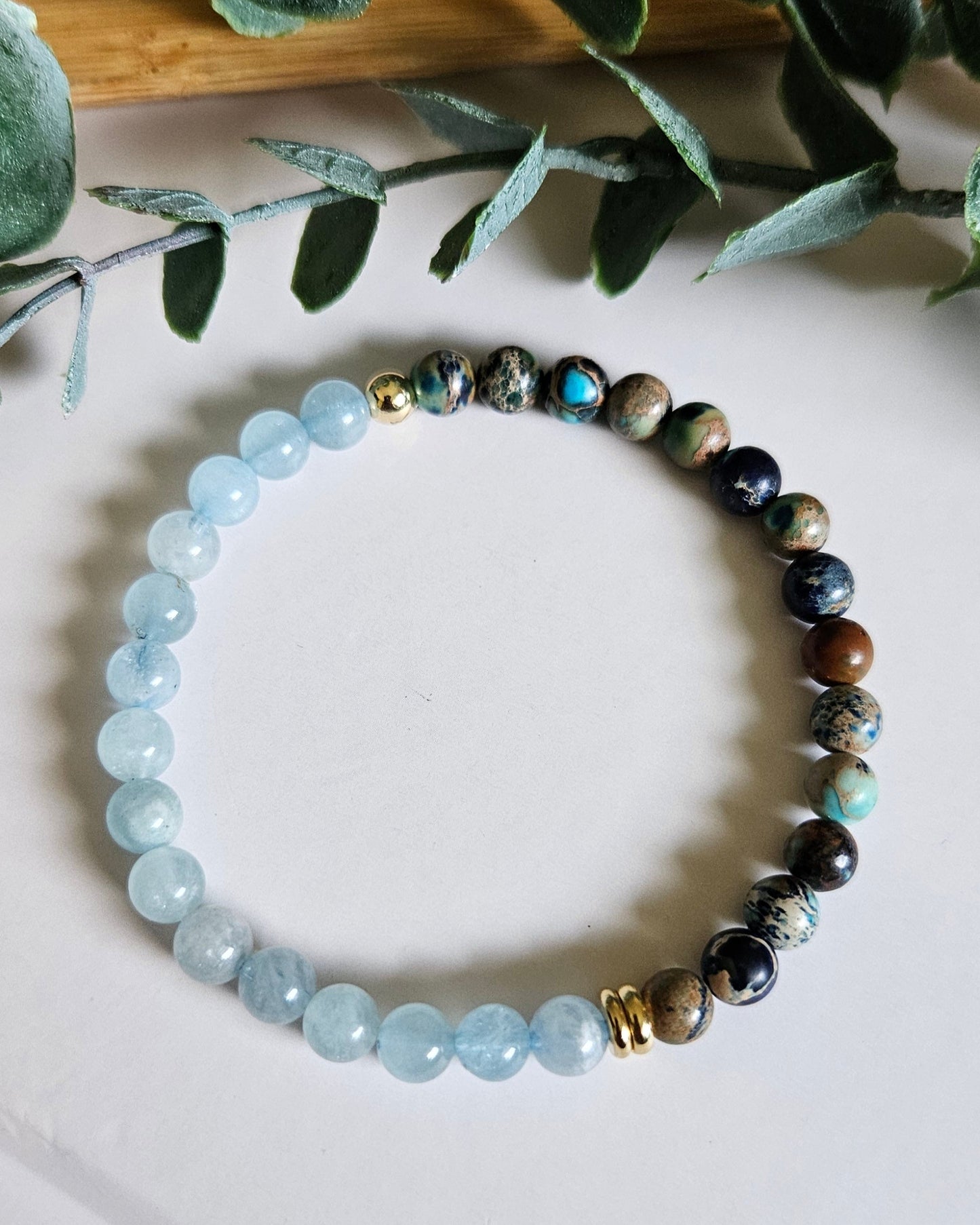 Calm Current Bracelet | Aquamarine and Ocean Blue Sea Sediment Jasper for Calm and Balance