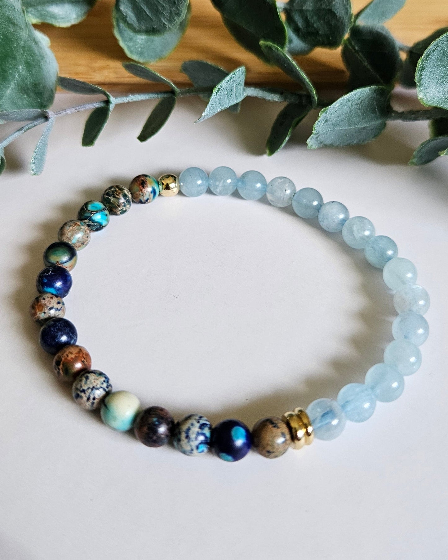 Calm Current Bracelet | Aquamarine and Ocean Blue Sea Sediment Jasper for Calm and Balance