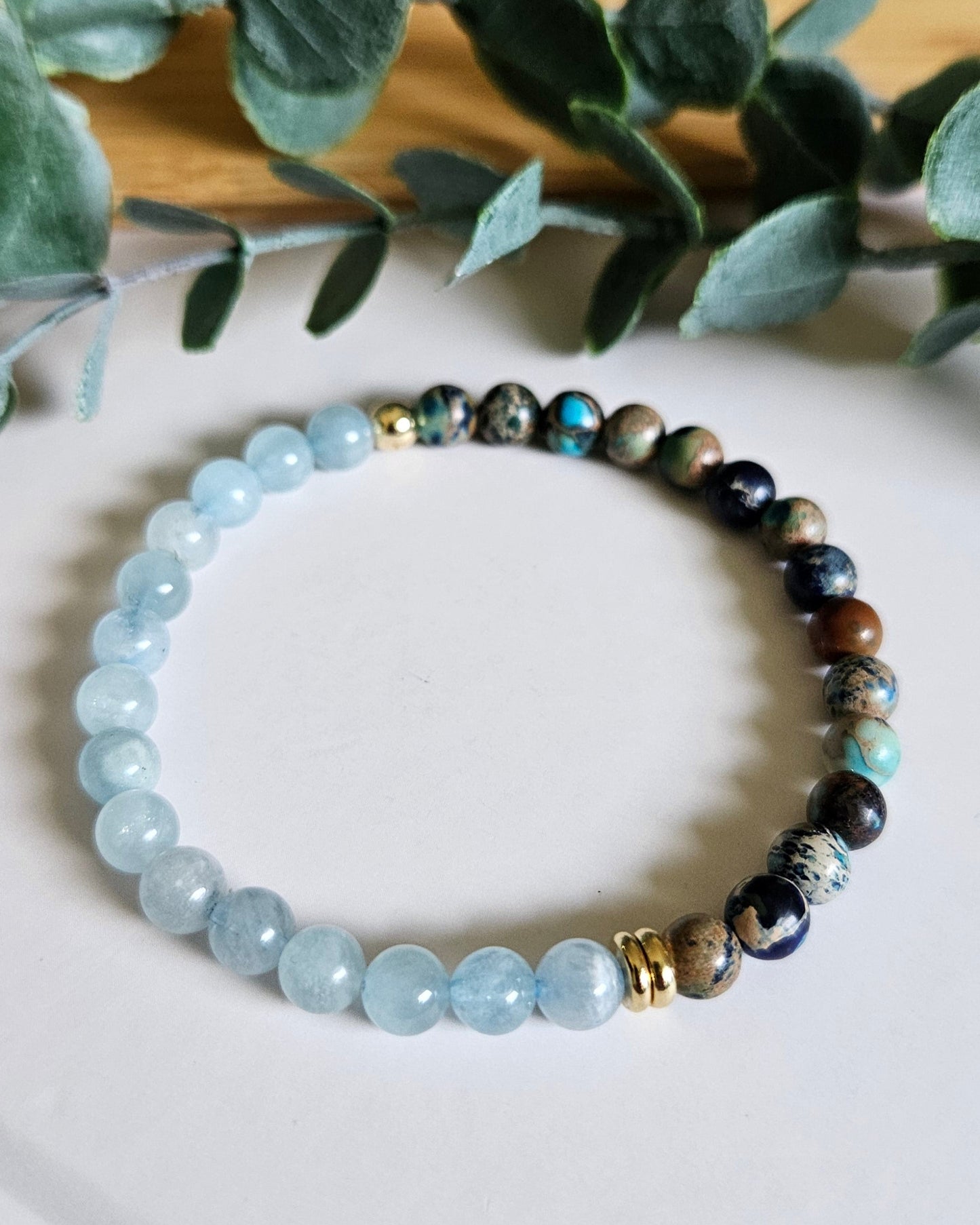 Calm Current Bracelet | Aquamarine and Ocean Blue Sea Sediment Jasper for Calm and Balance