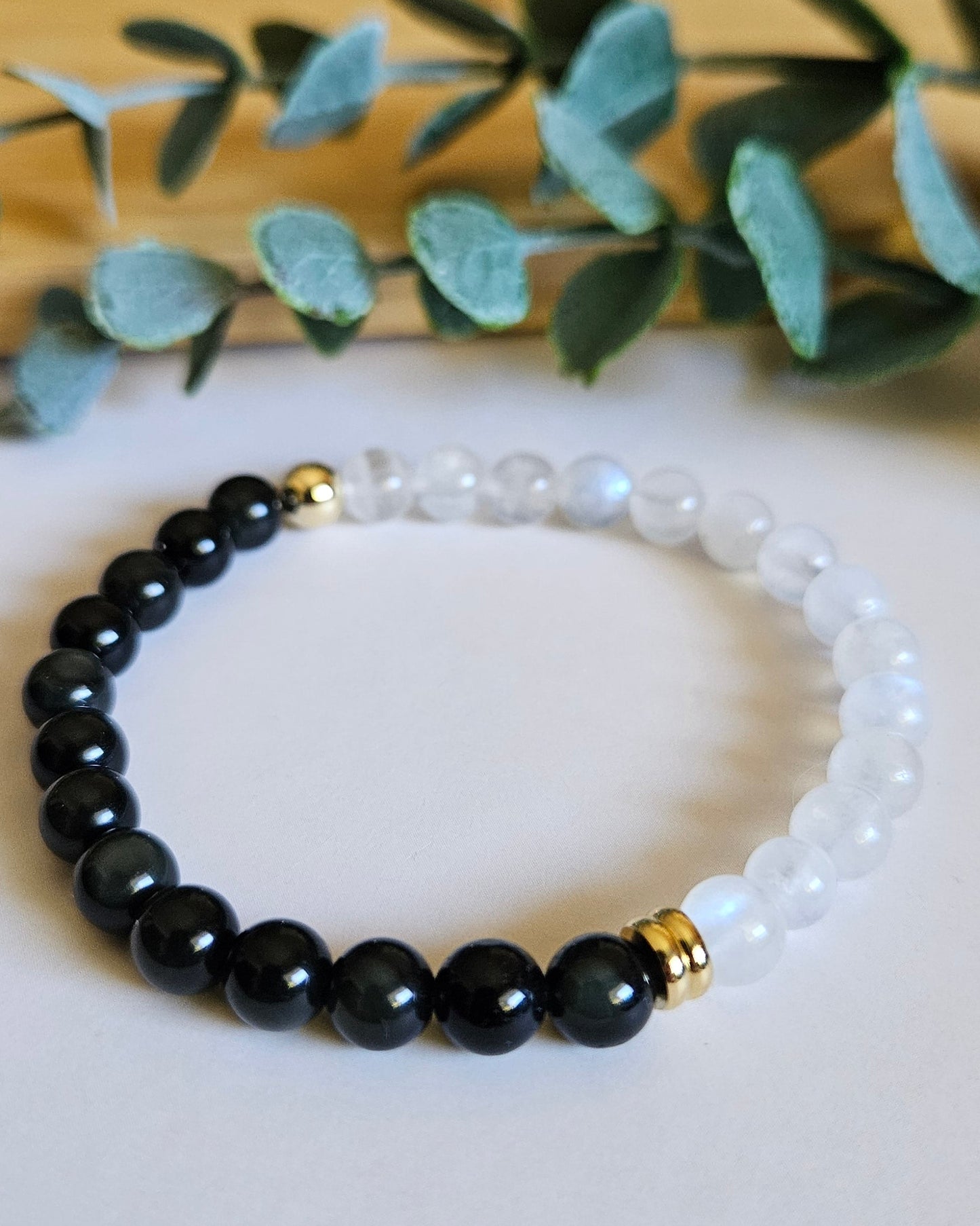 Shadow Moon Bracelet | Moonstone and Black Obsidian for Clarity and Courage