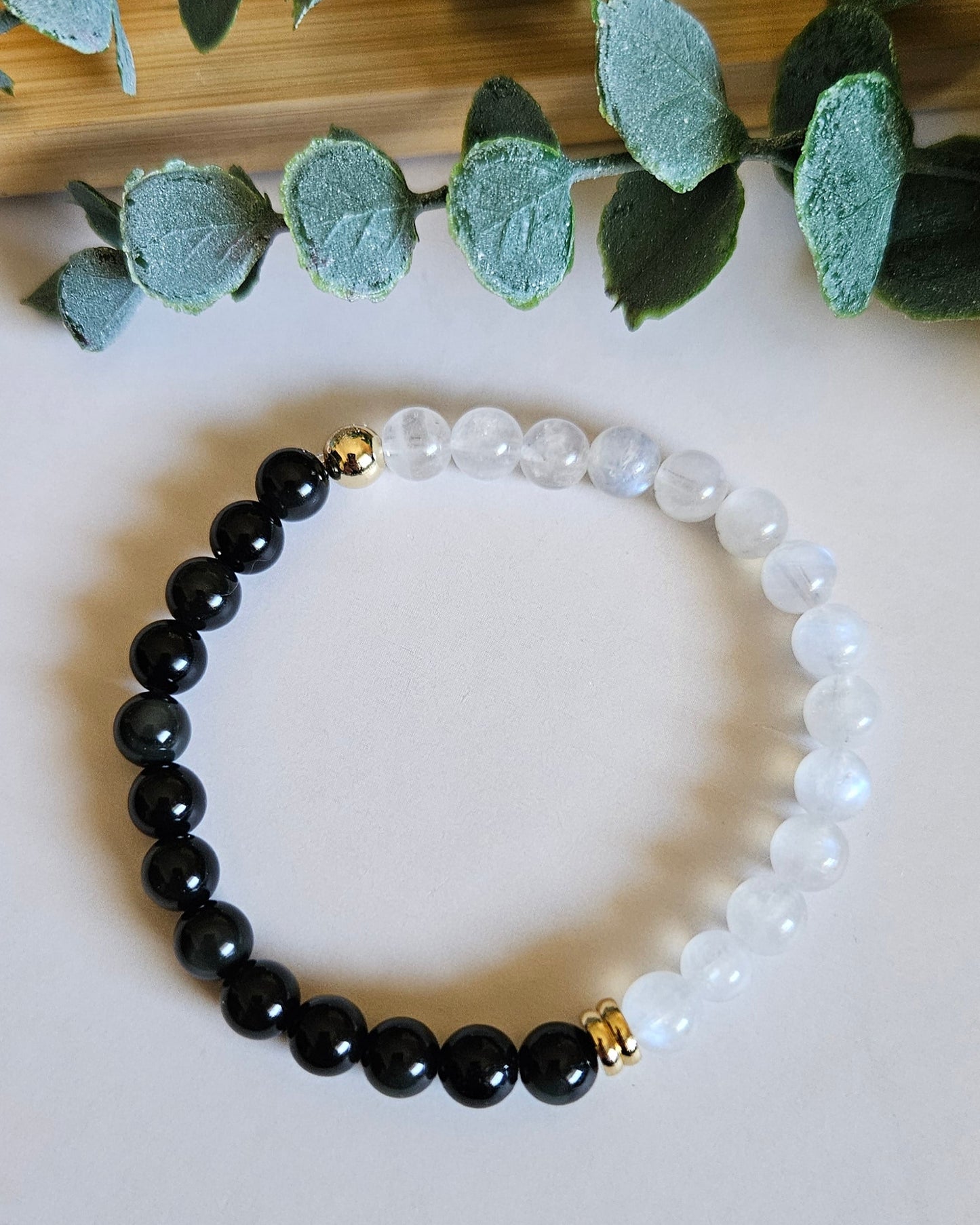 Shadow Moon Bracelet | Moonstone and Black Obsidian for Clarity and Courage