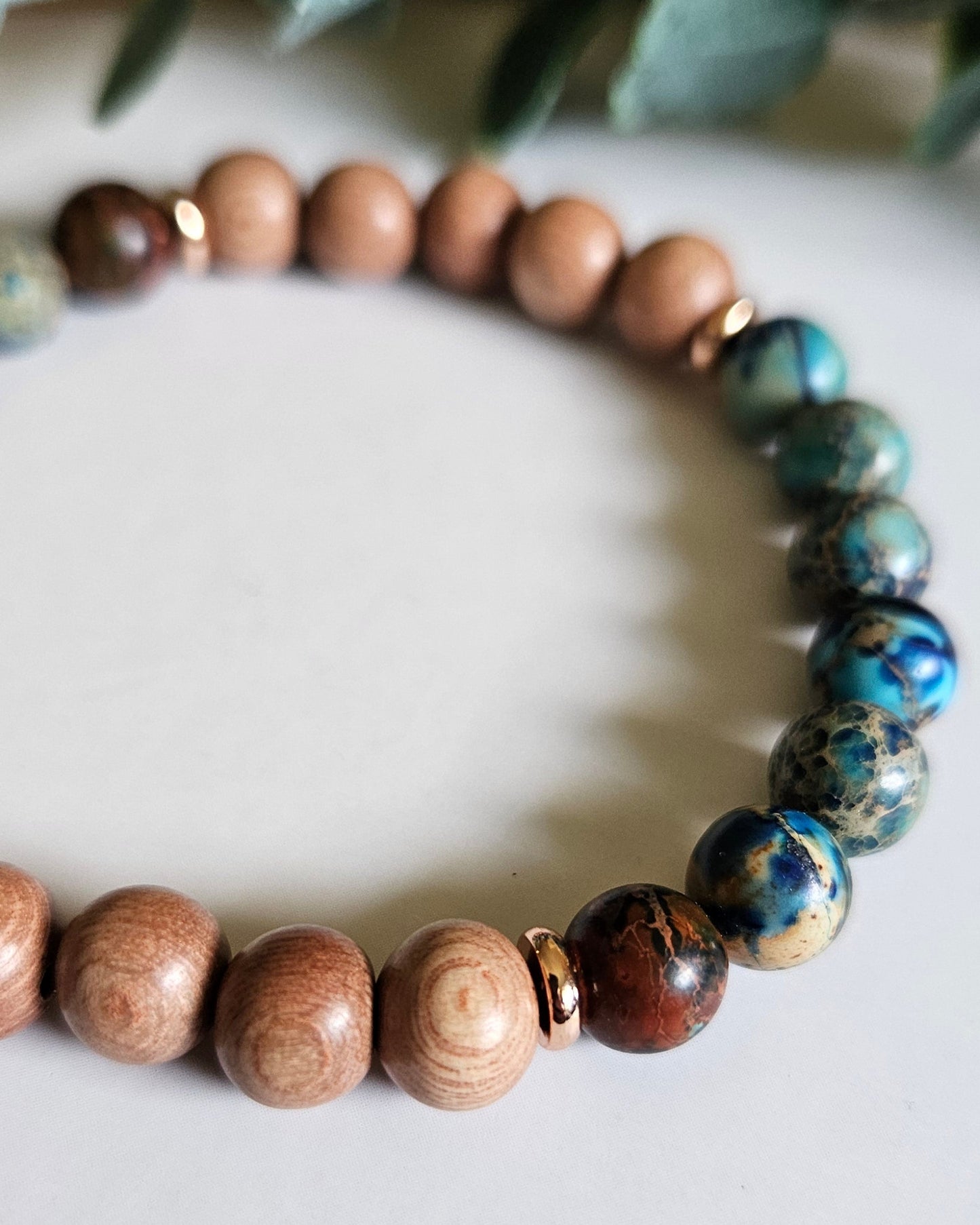 Coastal Drift Bracelet | Ocean Blue Sea Sediment Jasper and Rosewood for Calm and Connection