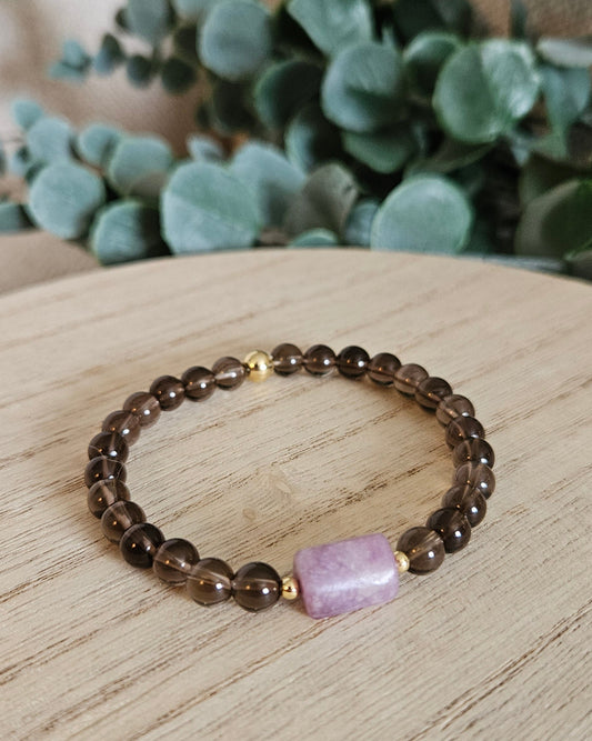 Smoky Quartz & Lepidolite Bracelet | Grounding & Emotional Calm