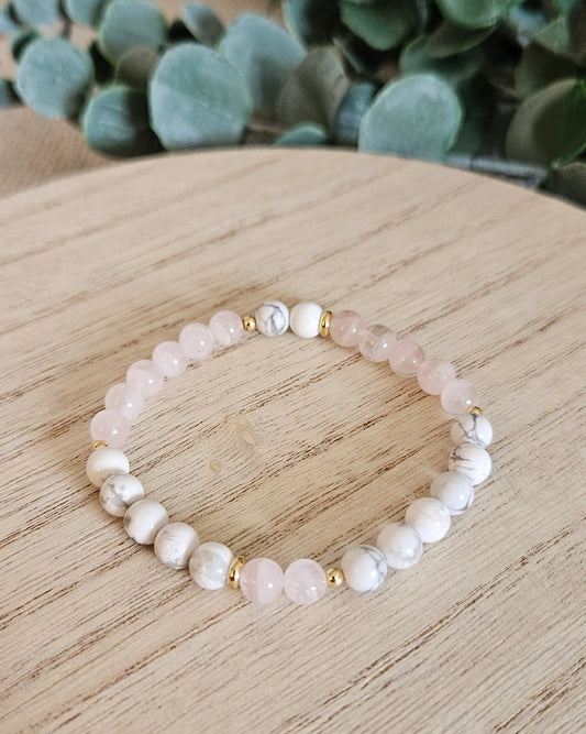 Rose Quartz & Howlite Bracelet | Emotional Calm & Gentle Support