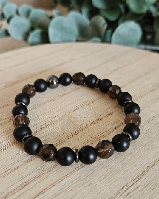Smoky Quartz, Black Onyx & Hematite Bracelet | Grounding & Quiet Strength