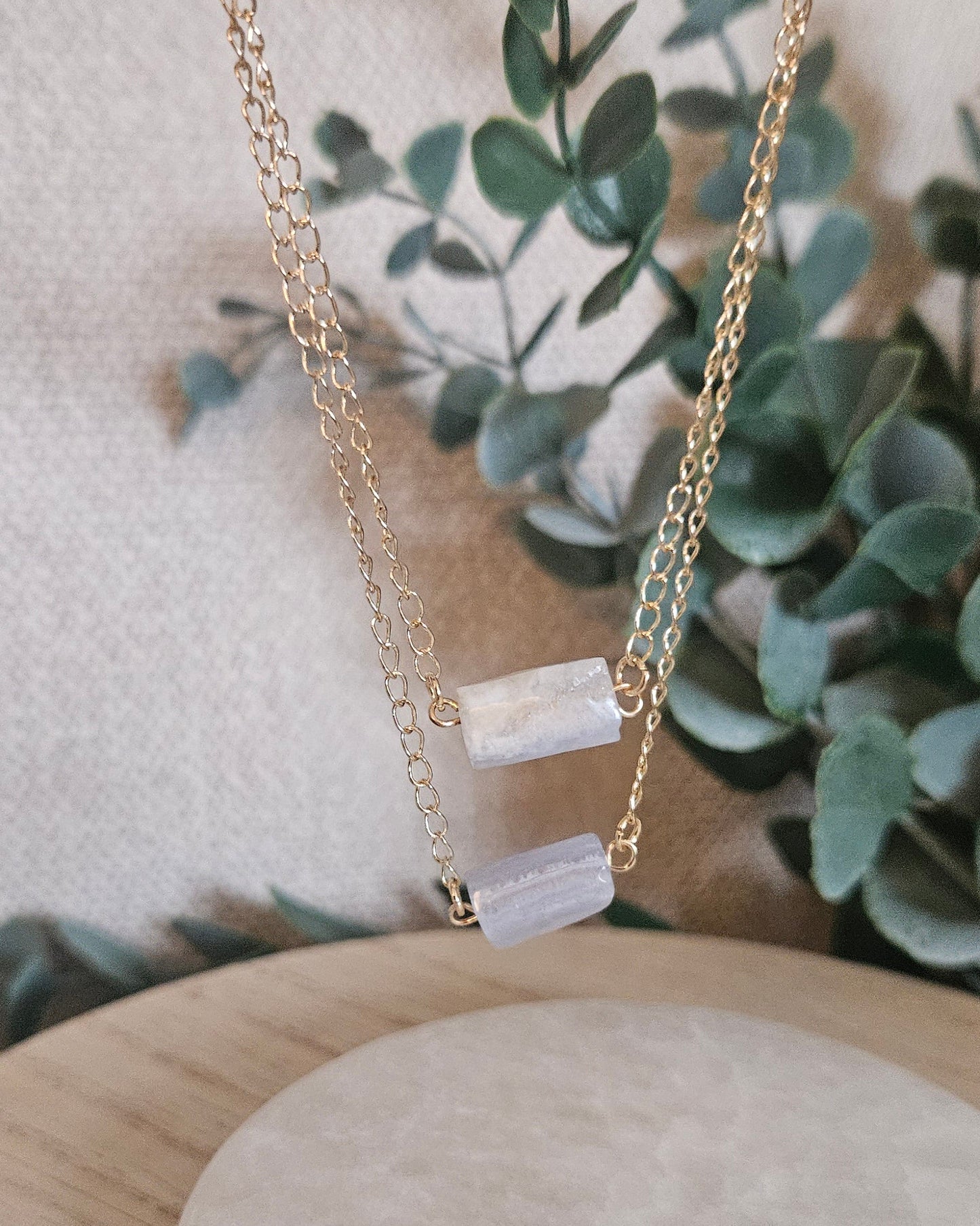 Blue Lace Agate Double Chain Necklace | Calm Expression & Ease