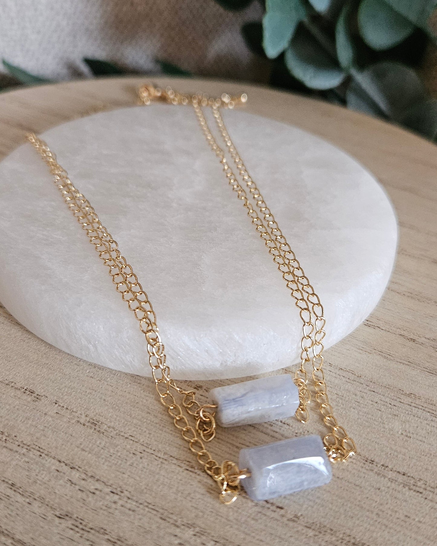Blue Lace Agate Double Chain Necklace | Calm Expression & Ease