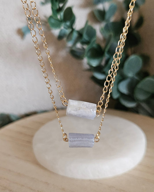 Blue Lace Agate Double Chain Necklace | Calm Expression & Ease