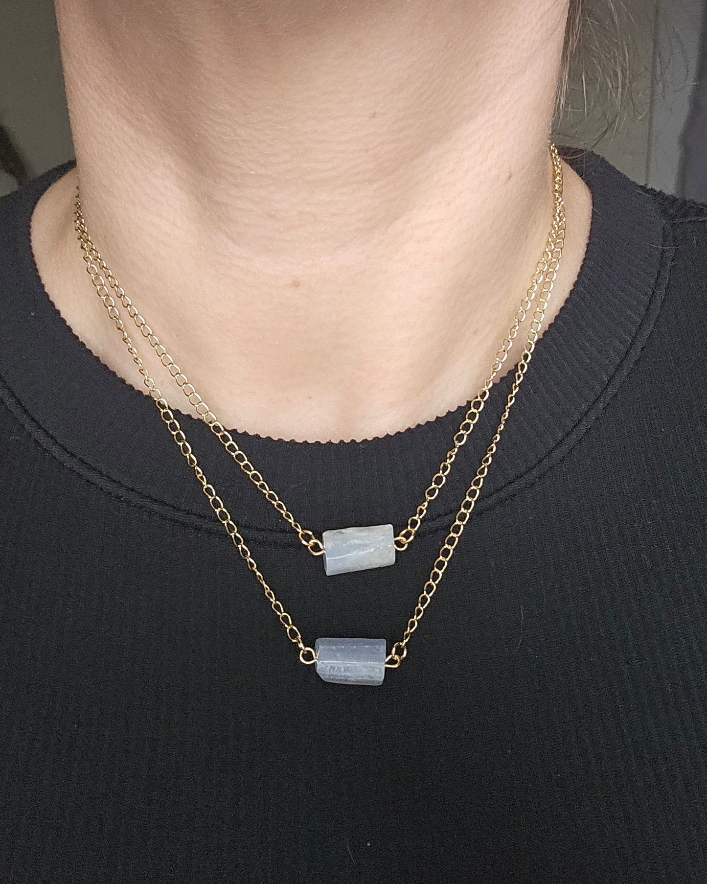 Blue Lace Agate Double Chain Necklace | Calm Expression & Ease