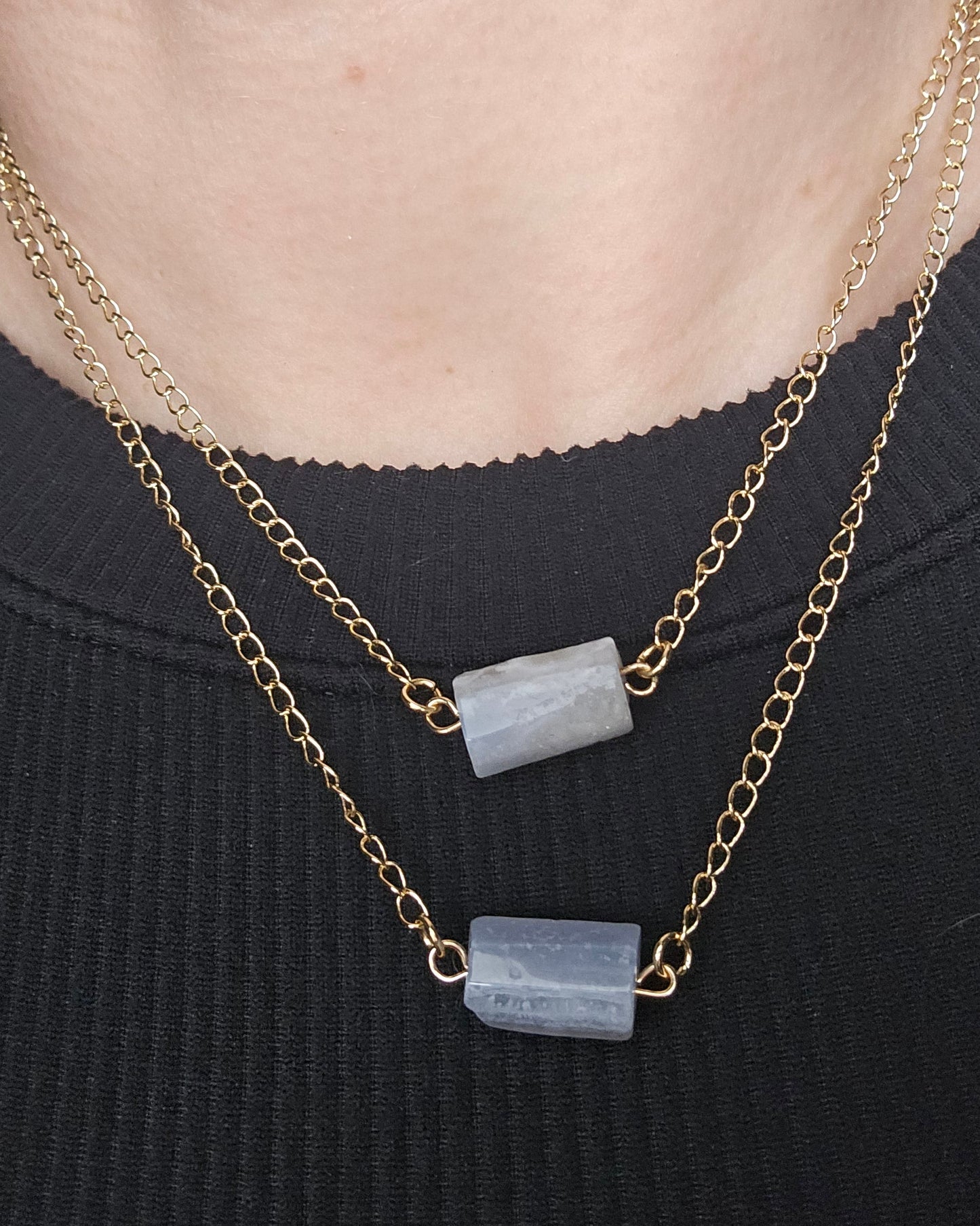 Blue Lace Agate Double Chain Necklace | Calm Expression & Ease