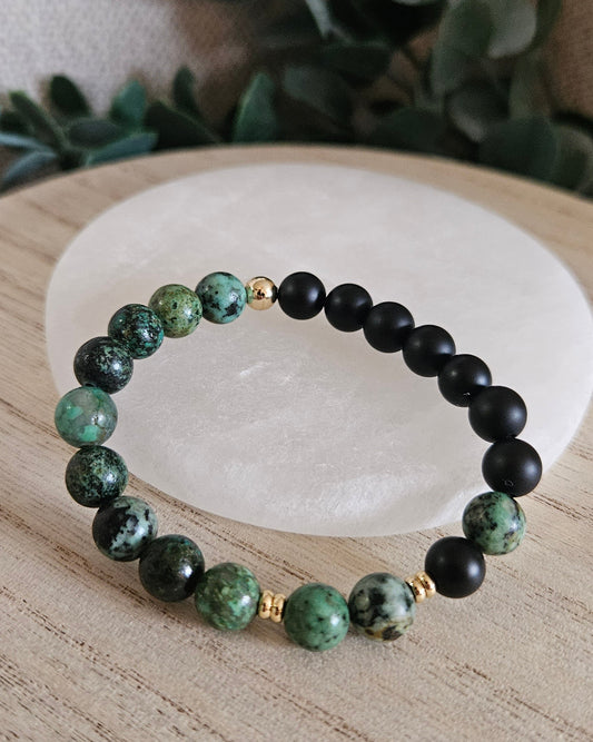 African Turquoise & Black Onyx Bracelet | Grounded Growth