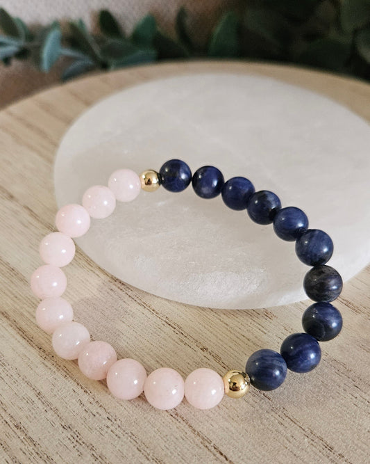 Peach Jade & Sodalite Bracelet | Balance Between Heart & Mind
