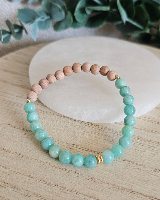 Amazonite & Rosewood Diffuser Bracelet | Emotional Balance & Gentle Calm