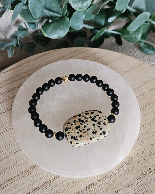 Black Onyx & Dalmatian Jasper Bracelet | Strength with Lightness