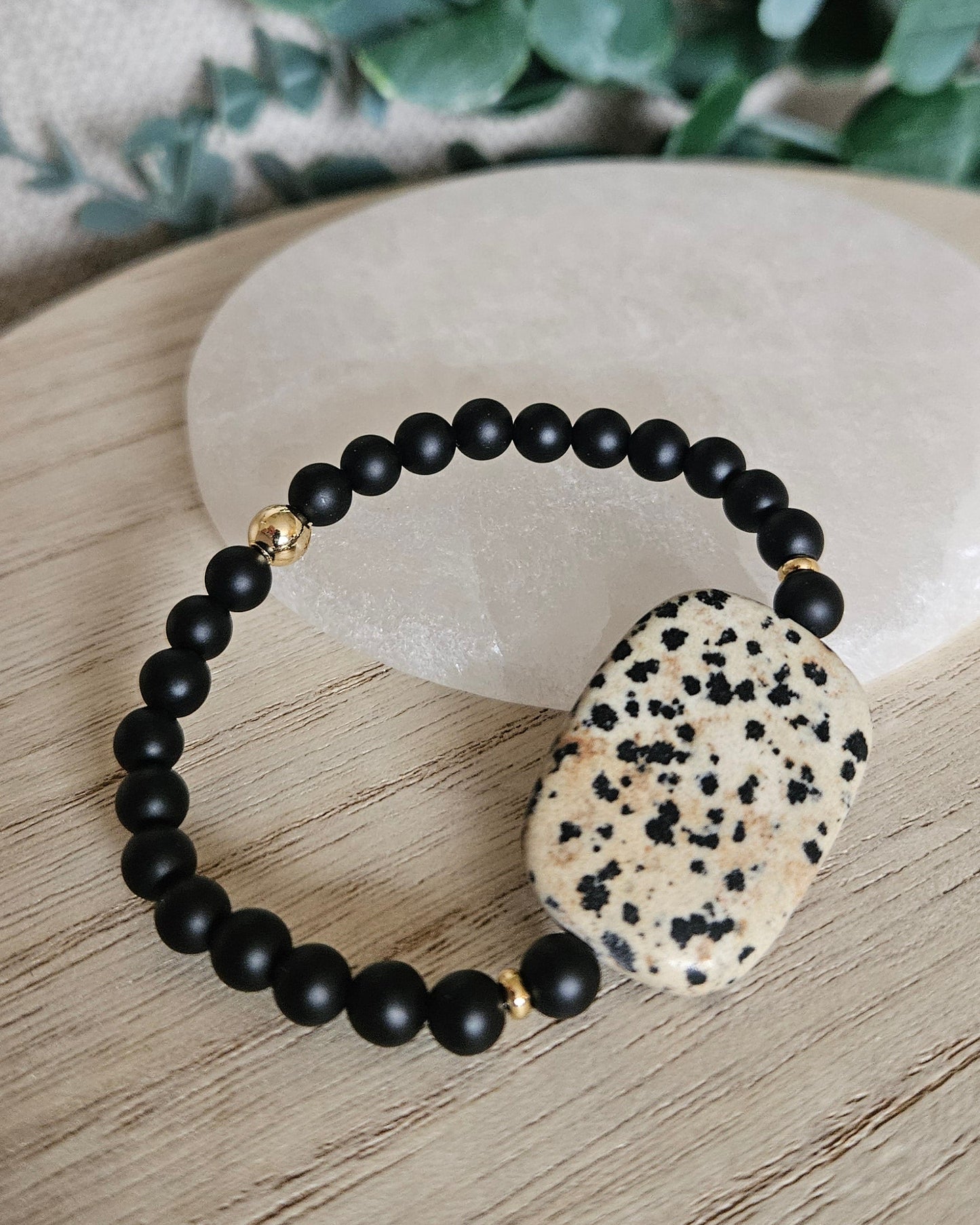 Black Onyx & Dalmatian Jasper Bracelet | Strength with Lightness
