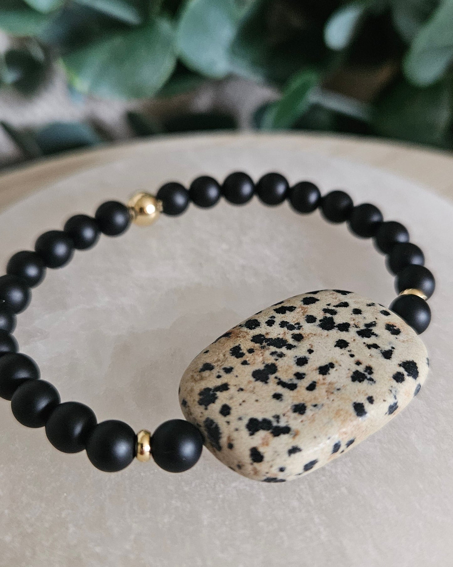 Black Onyx & Dalmatian Jasper Bracelet | Strength with Lightness