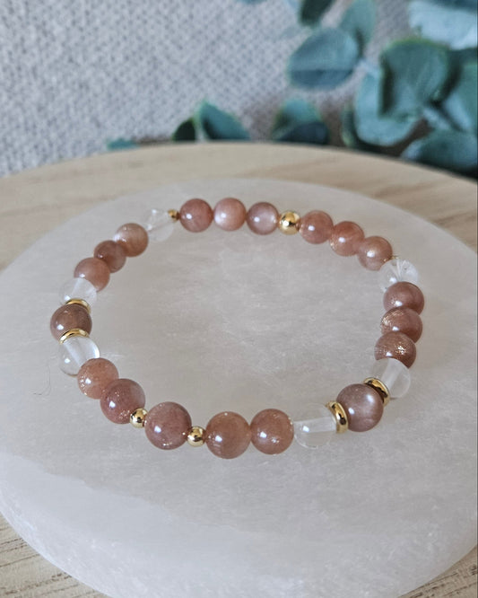 Sunstone & Clear Quartz Bracelet | Clarity & Positive Energy