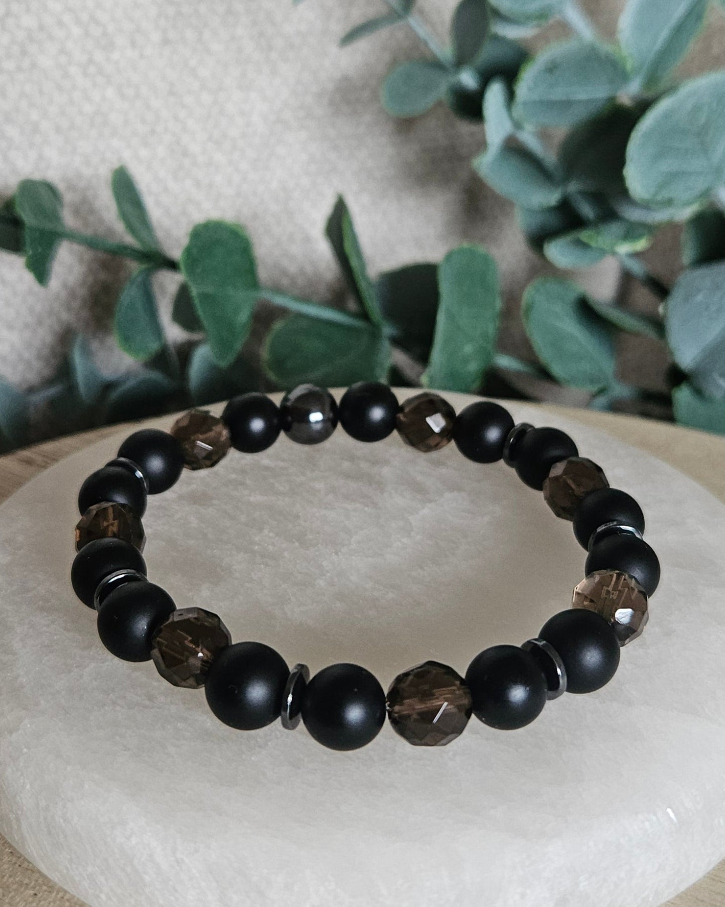 Smoky Quartz, Black Onyx & Hematite Bracelet | Grounding & Quiet Strength