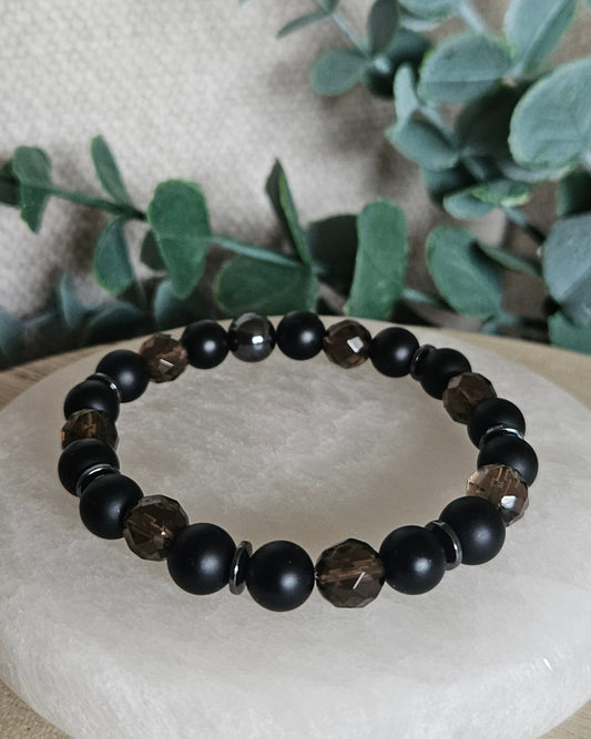 Smoky Quartz, Black Onyx & Hematite Bracelet | Grounding & Quiet Strength