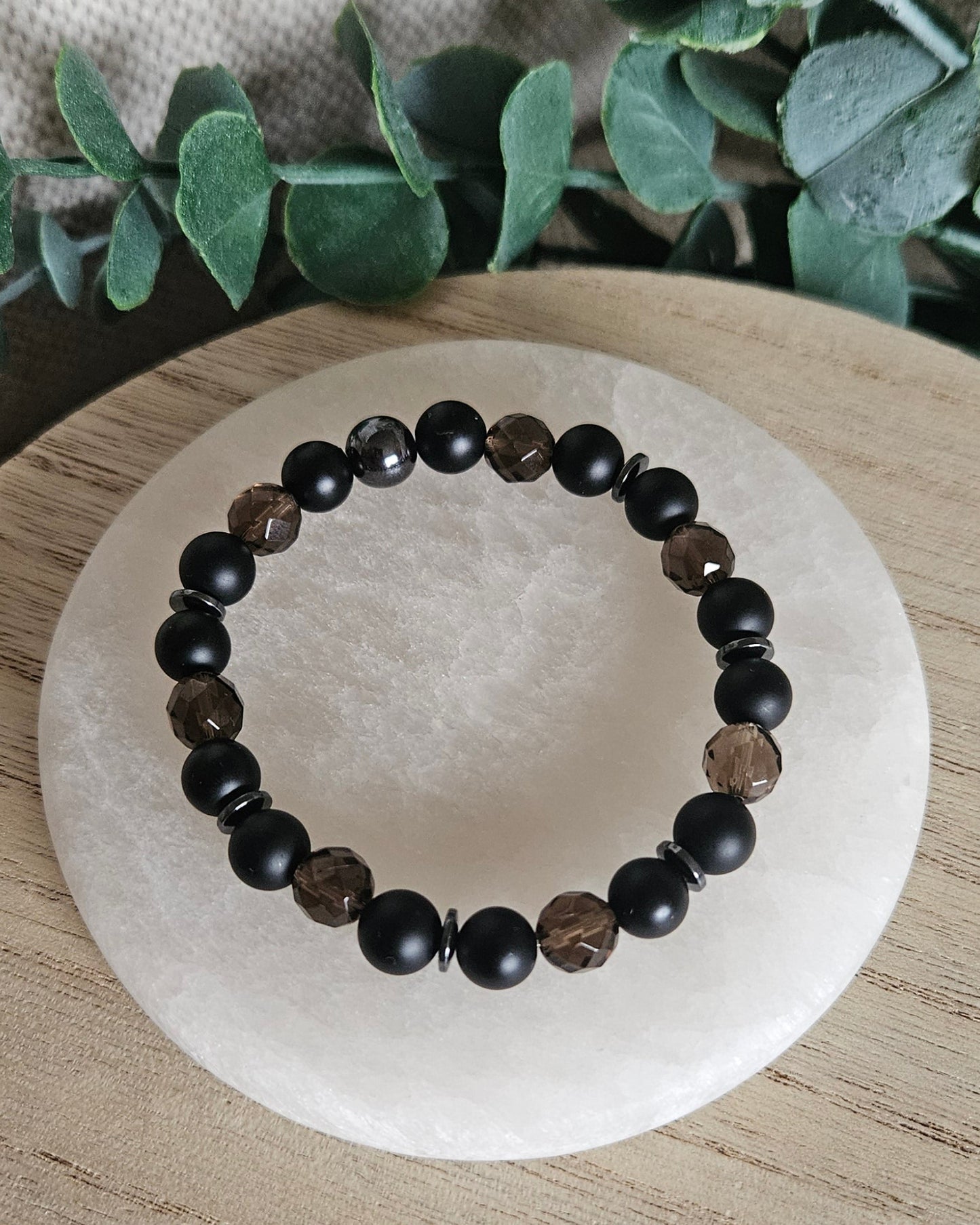 Smoky Quartz, Black Onyx & Hematite Bracelet | Grounding & Quiet Strength