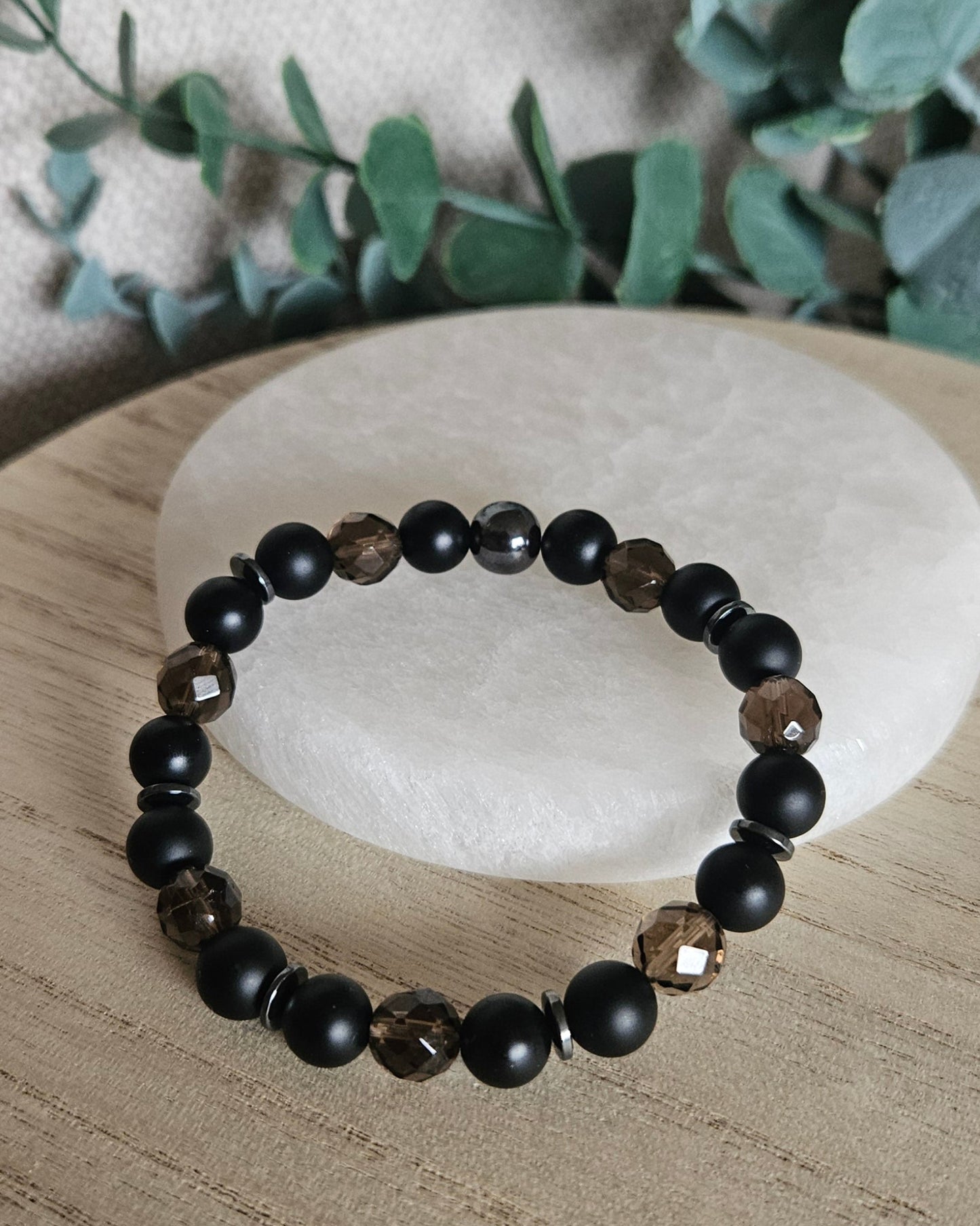 Smoky Quartz, Black Onyx & Hematite Bracelet | Grounding & Quiet Strength