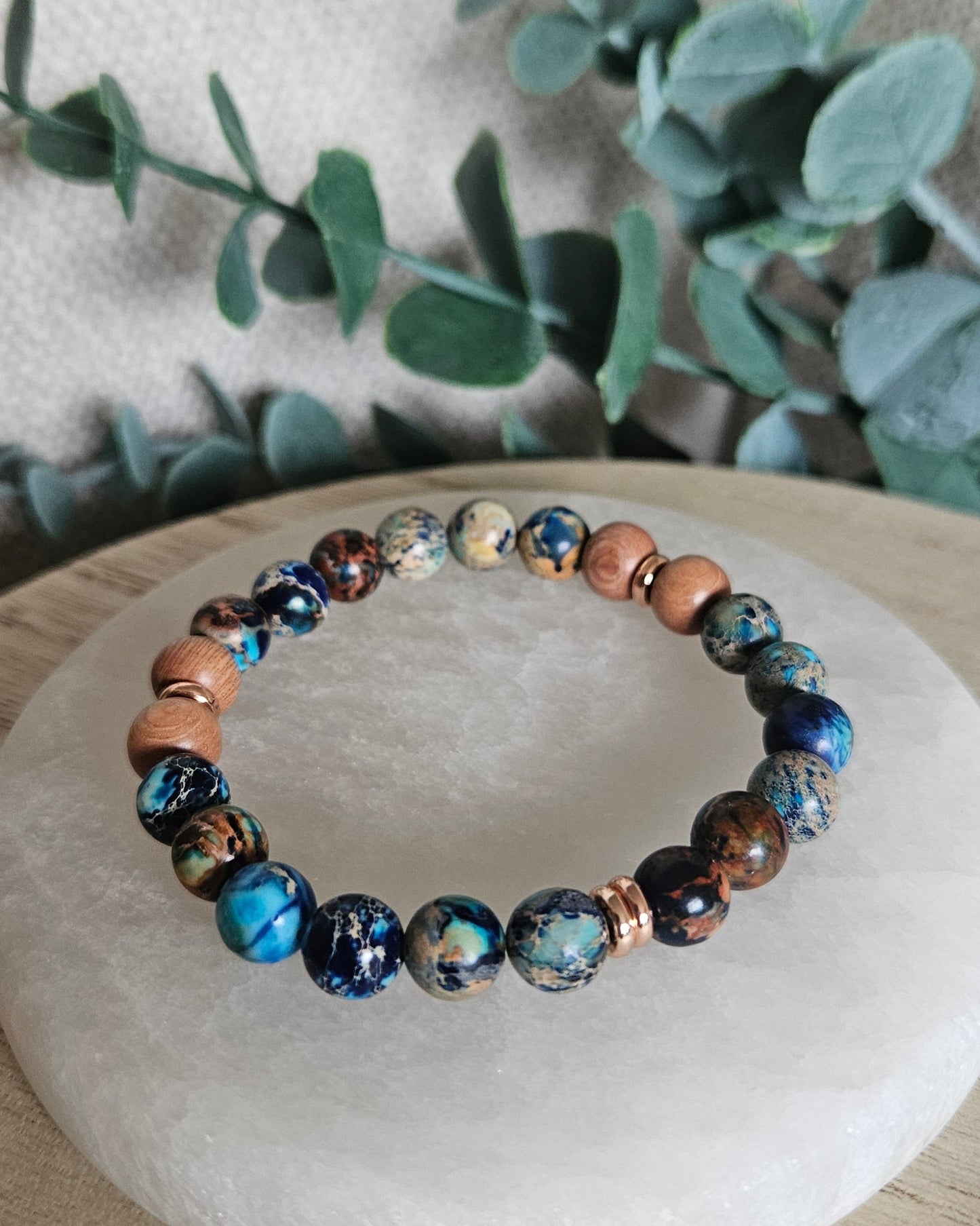 Ocean Blue Sea Sediment Jasper & Rosewood Diffuser Bracelet | Calm Flow & Grounded Ease