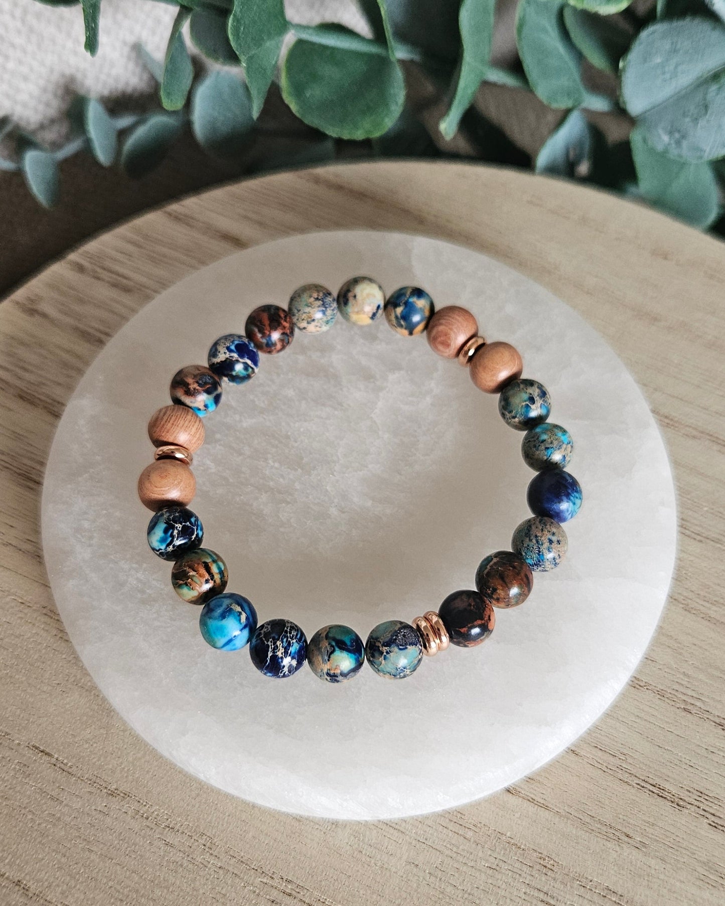 Ocean Blue Sea Sediment Jasper & Rosewood Diffuser Bracelet | Calm Flow & Grounded Ease