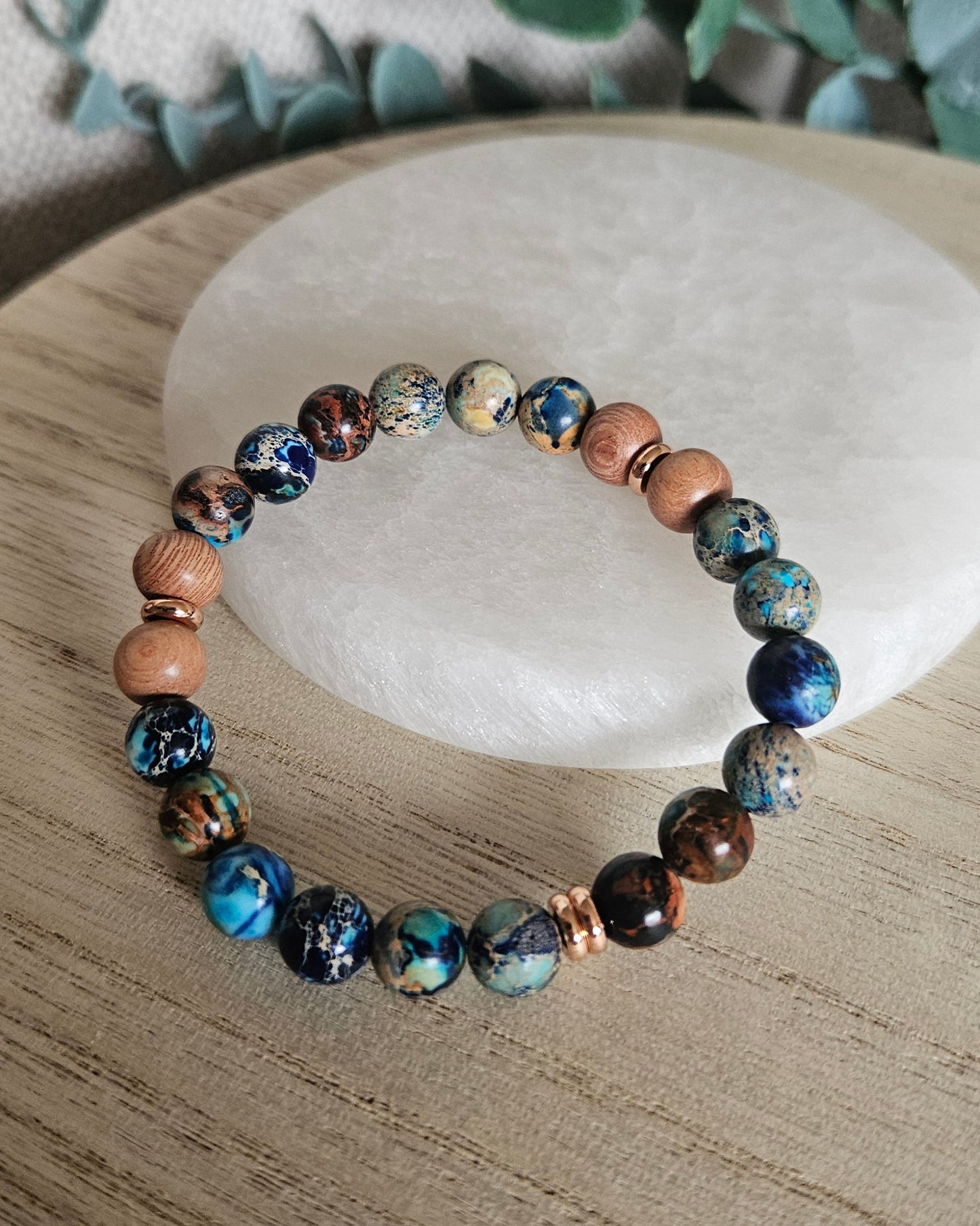 Ocean Blue Sea Sediment Jasper & Rosewood Diffuser Bracelet | Calm Flow & Grounded Ease