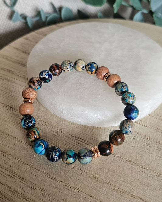 Ocean Blue Sea Sediment Jasper & Rosewood Diffuser Bracelet | Calm Flow & Grounded Ease