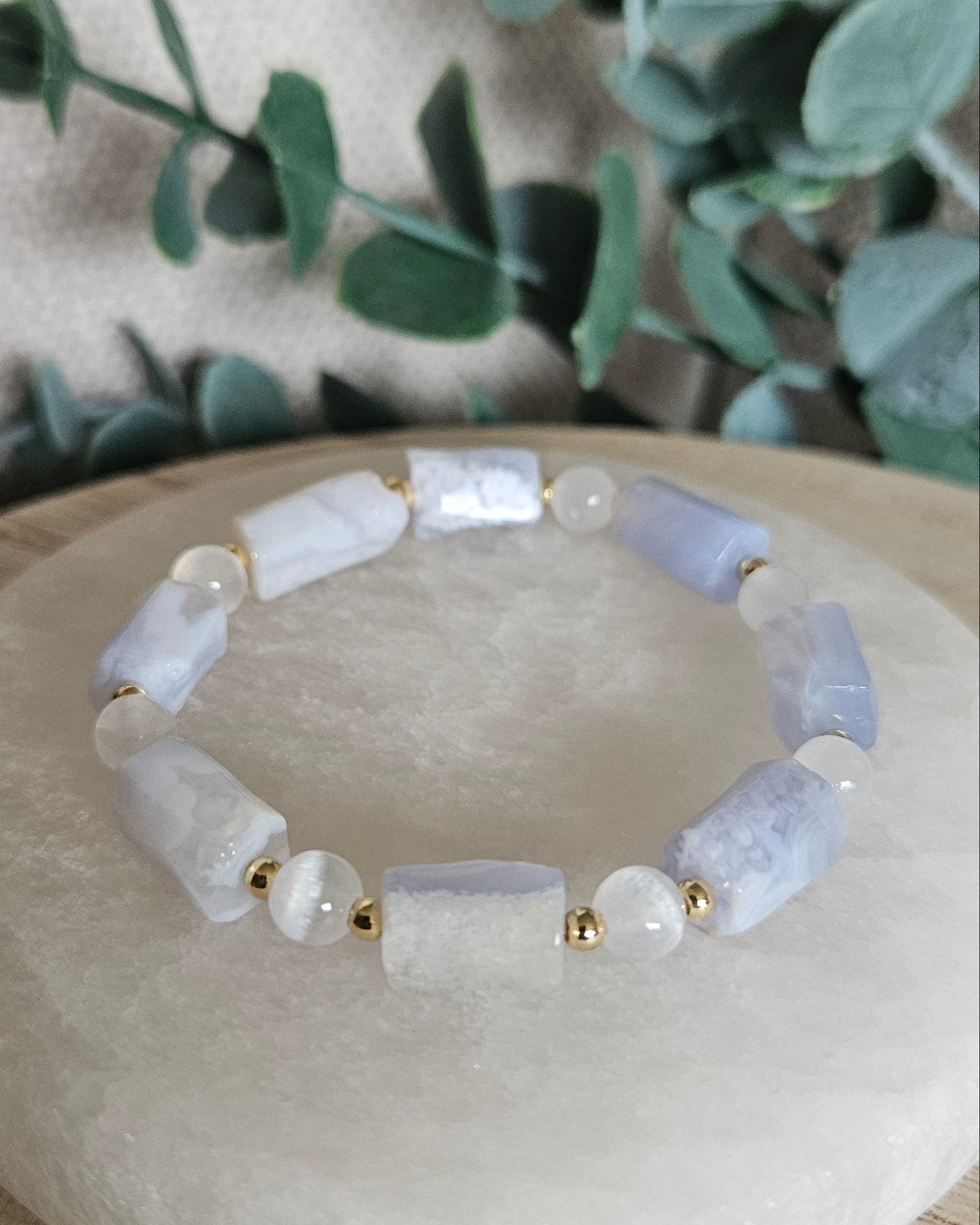 Blue Lace Agate & Selenite Bracelet | Calm Communication & Clear Energy