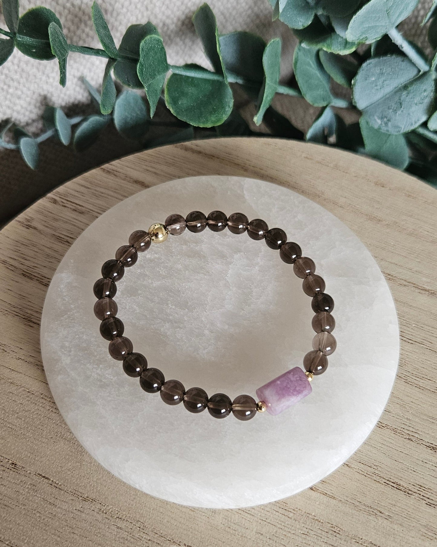 Smoky Quartz & Lepidolite Bracelet | Grounding & Emotional Calm