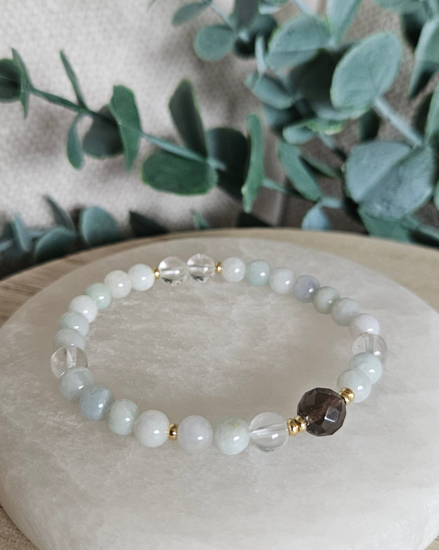 Still Point | Burmese Jade, Clear Quartz & Smoky Quartz Bracelet