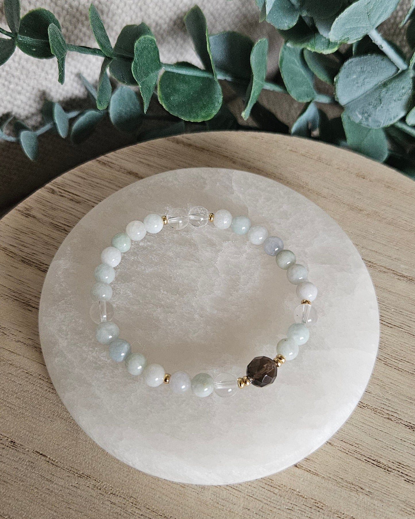 Still Point | Burmese Jade, Clear Quartz & Smoky Quartz Bracelet