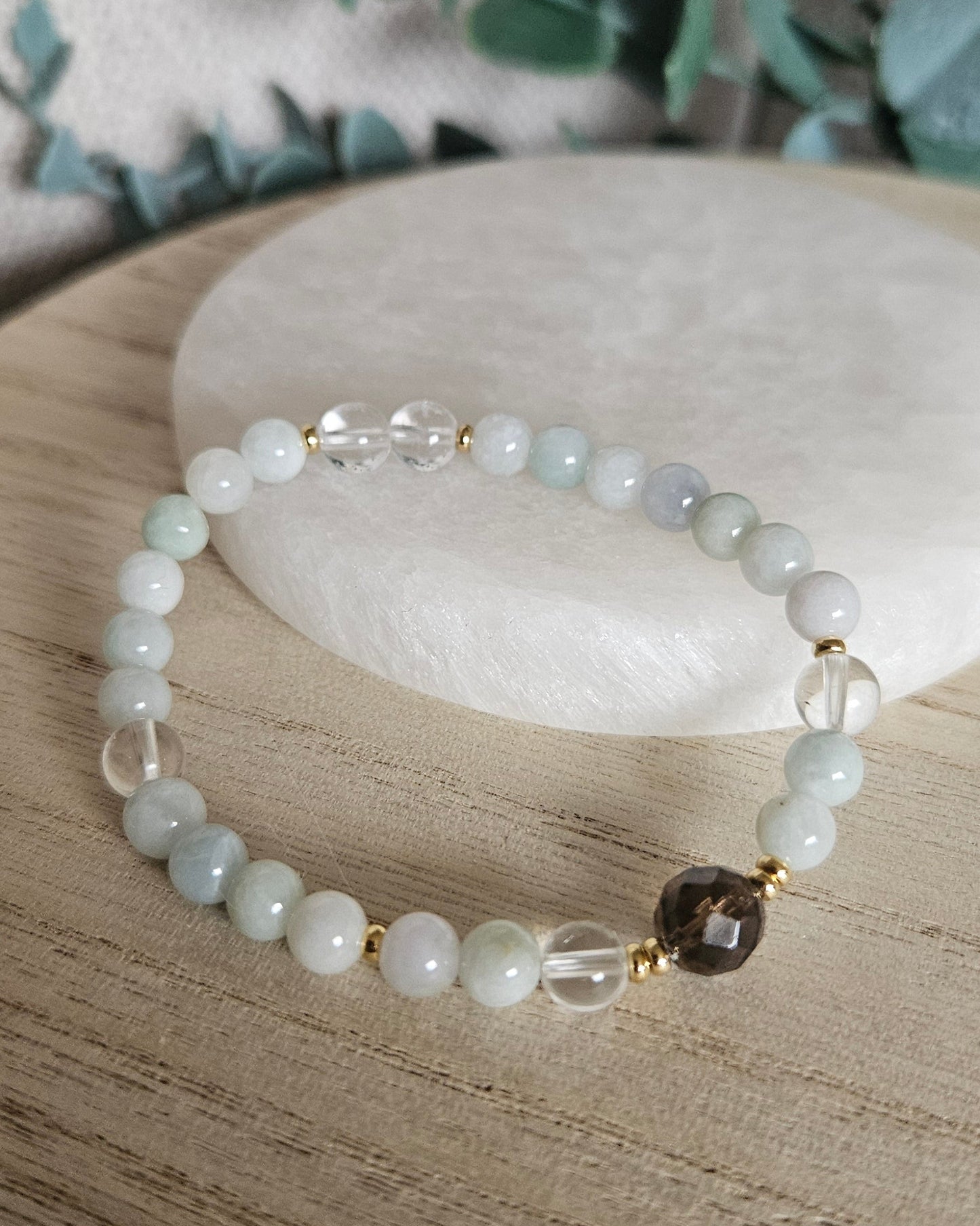 Still Point | Burmese Jade, Clear Quartz & Smoky Quartz Bracelet