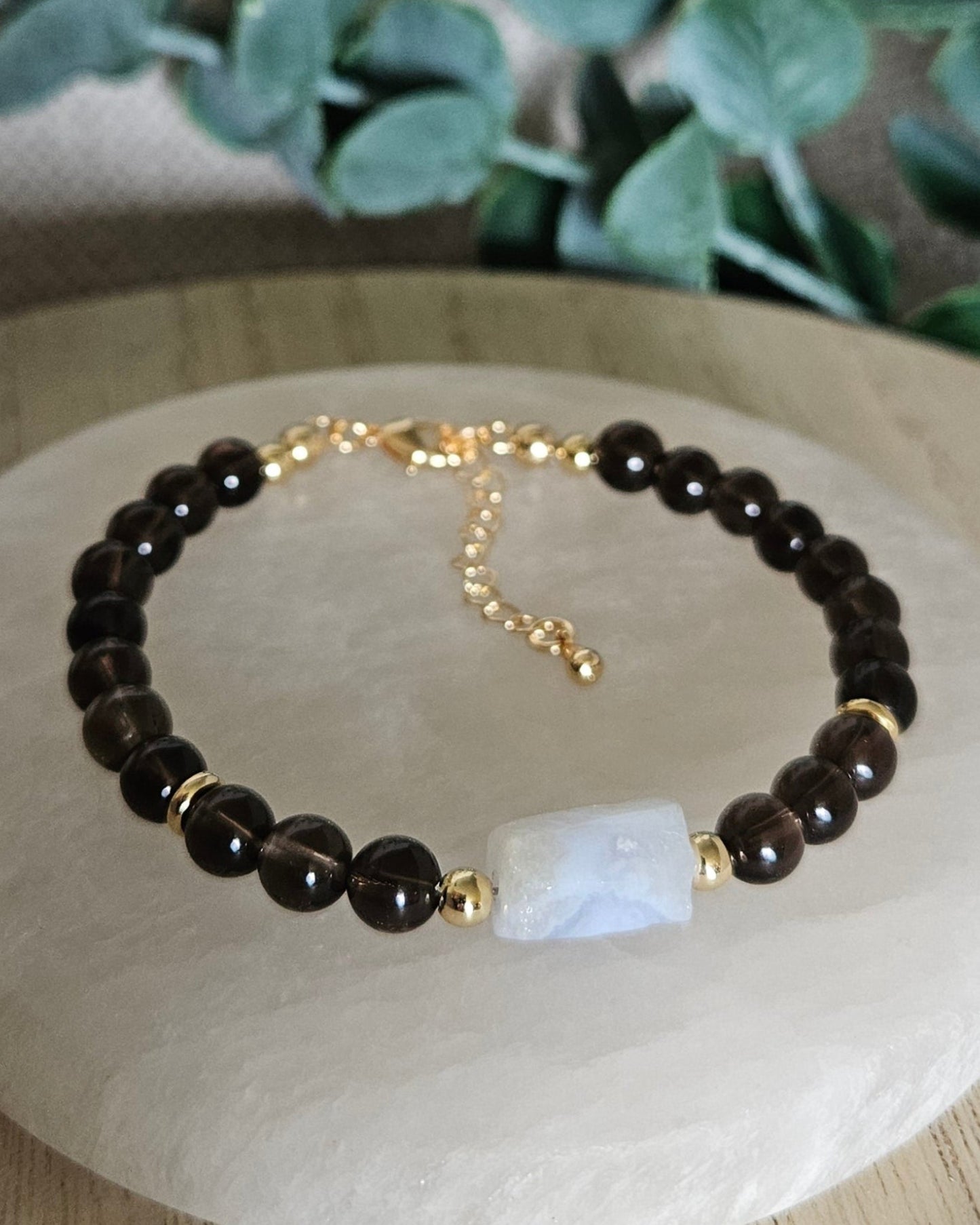 Smoky Quartz & Blue Lace Agate Bracelet | Grounded Calm & Clear Expression