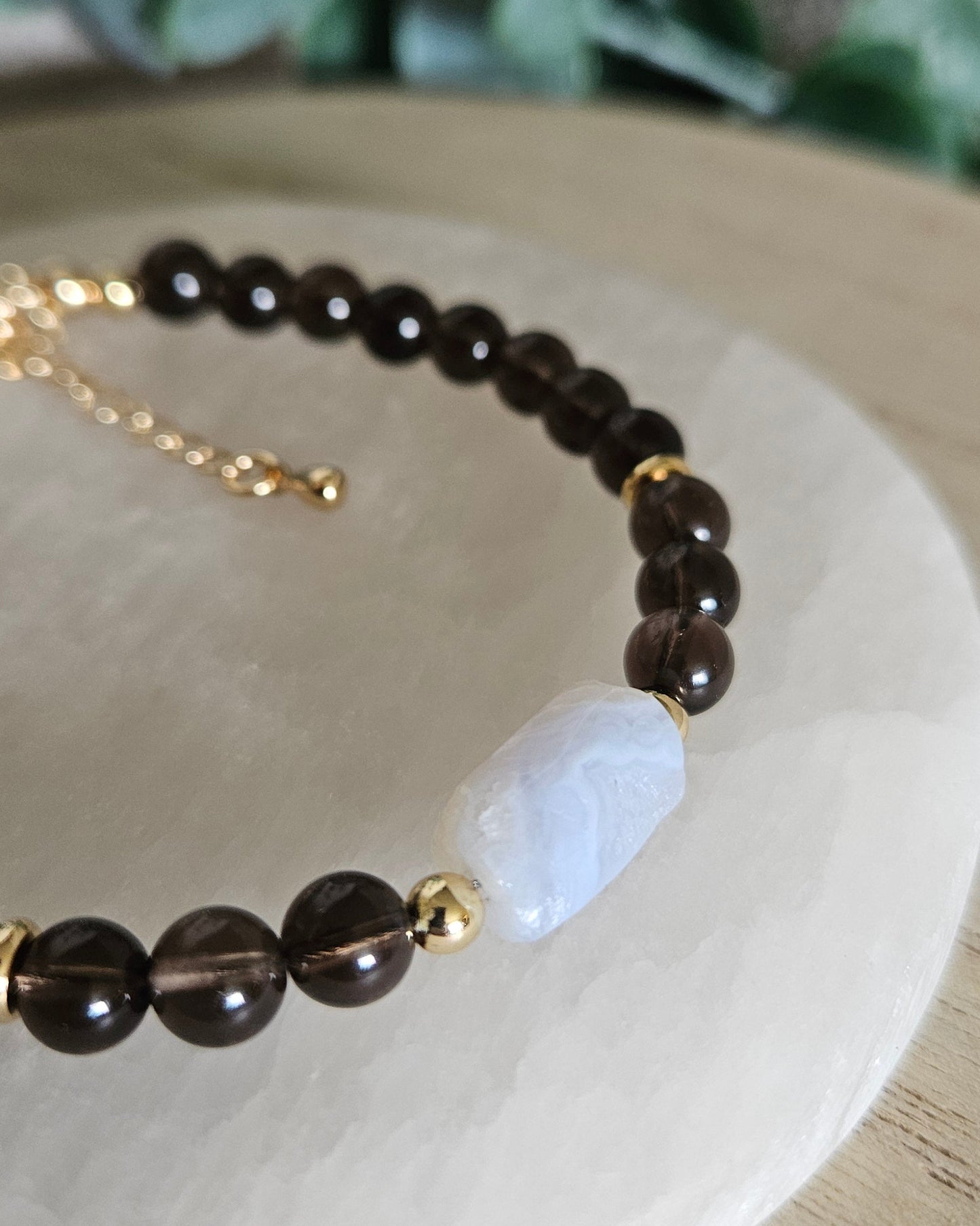 Smoky Quartz & Blue Lace Agate Bracelet | Grounded Calm & Clear Expression