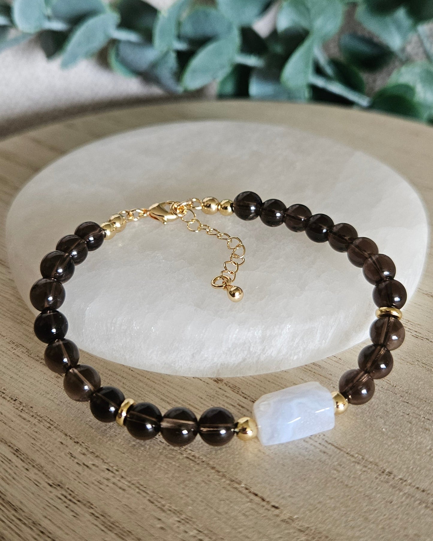 Smoky Quartz & Blue Lace Agate Bracelet | Grounded Calm & Clear Expression