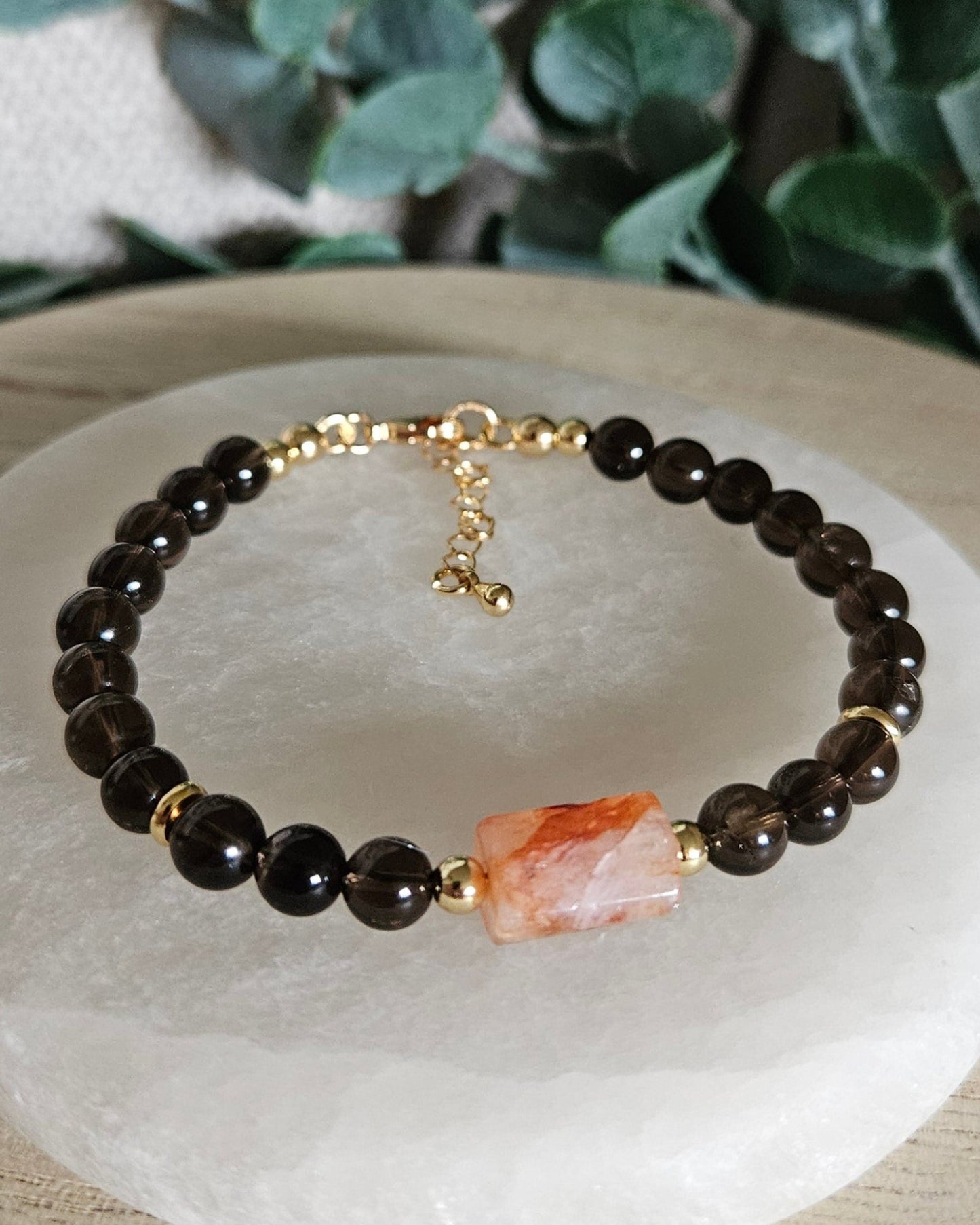 Smoky Quartz & Red Hematoid Quartz Bracelet | Grounded Strength & Clear Focus