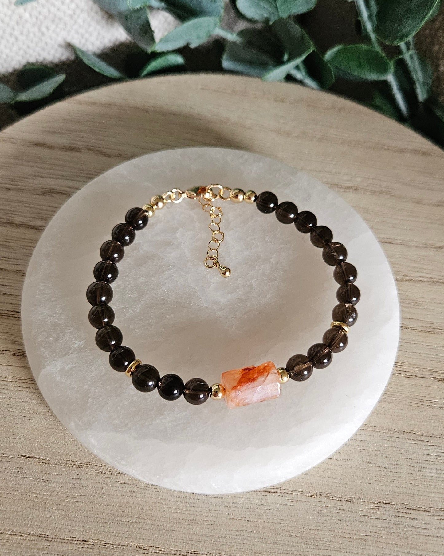 Smoky Quartz & Red Hematoid Quartz Bracelet | Grounded Strength & Clear Focus