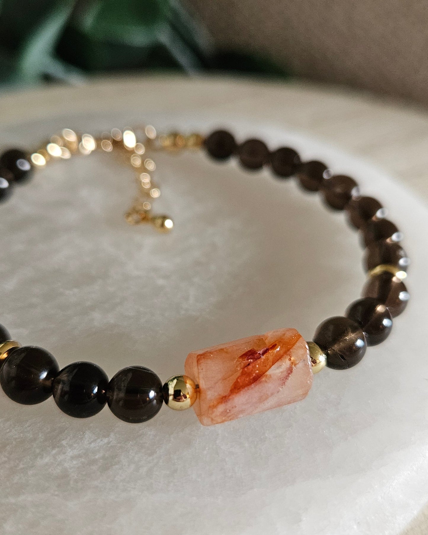 Smoky Quartz & Red Hematoid Quartz Bracelet | Grounded Strength & Clear Focus