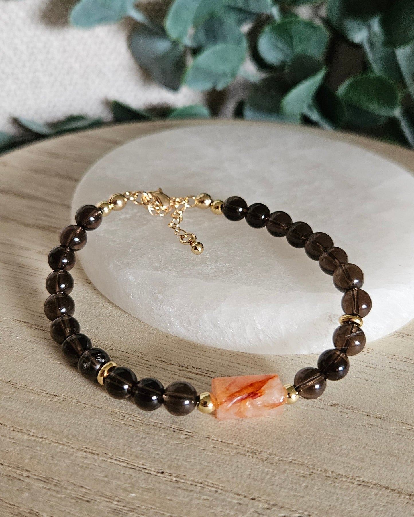Smoky Quartz & Red Hematoid Quartz Bracelet | Grounded Strength & Clear Focus