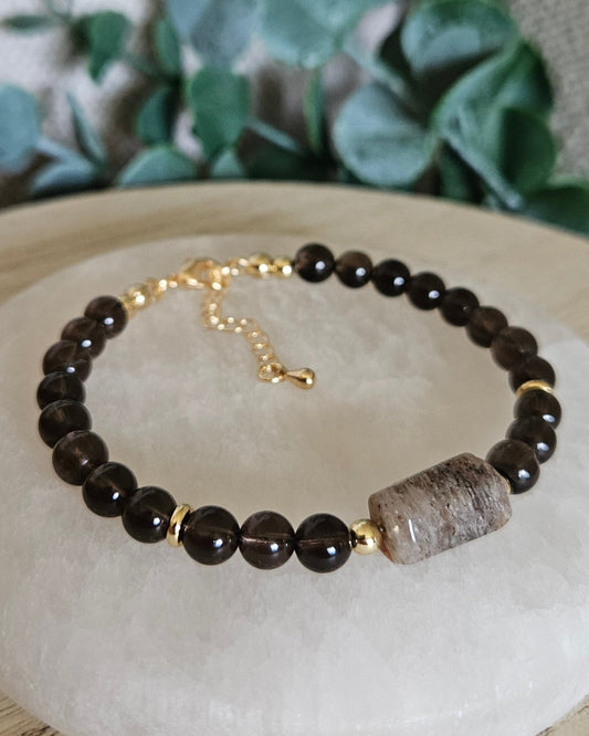 Smoky Quartz & Angel Phantom Quartz Bracelet | Grounded Clarity & Inner Guidance