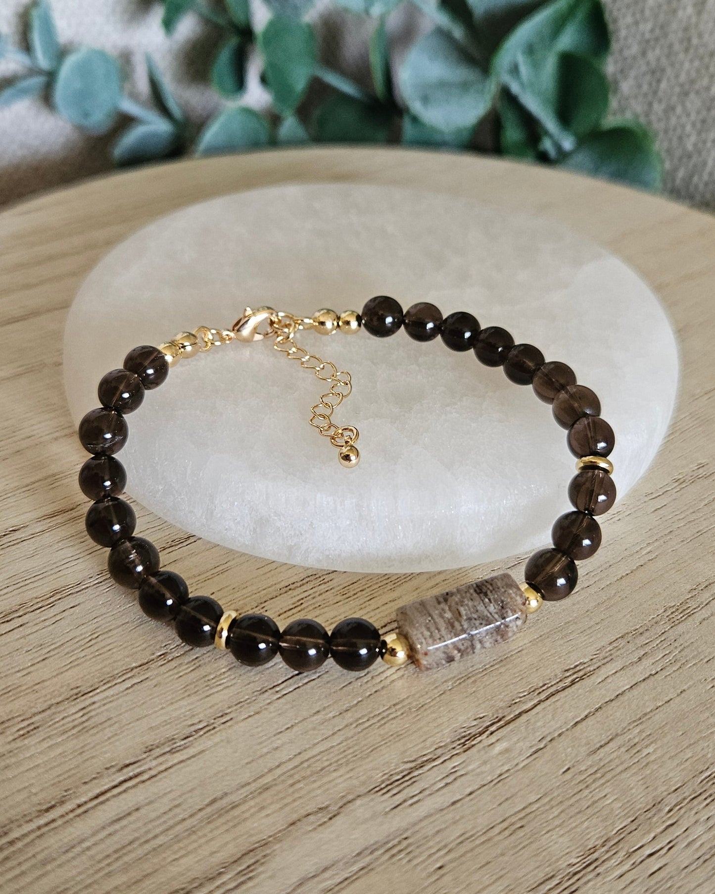 Smoky Quartz & Angel Phantom Quartz Bracelet | Grounded Clarity & Inner Guidance