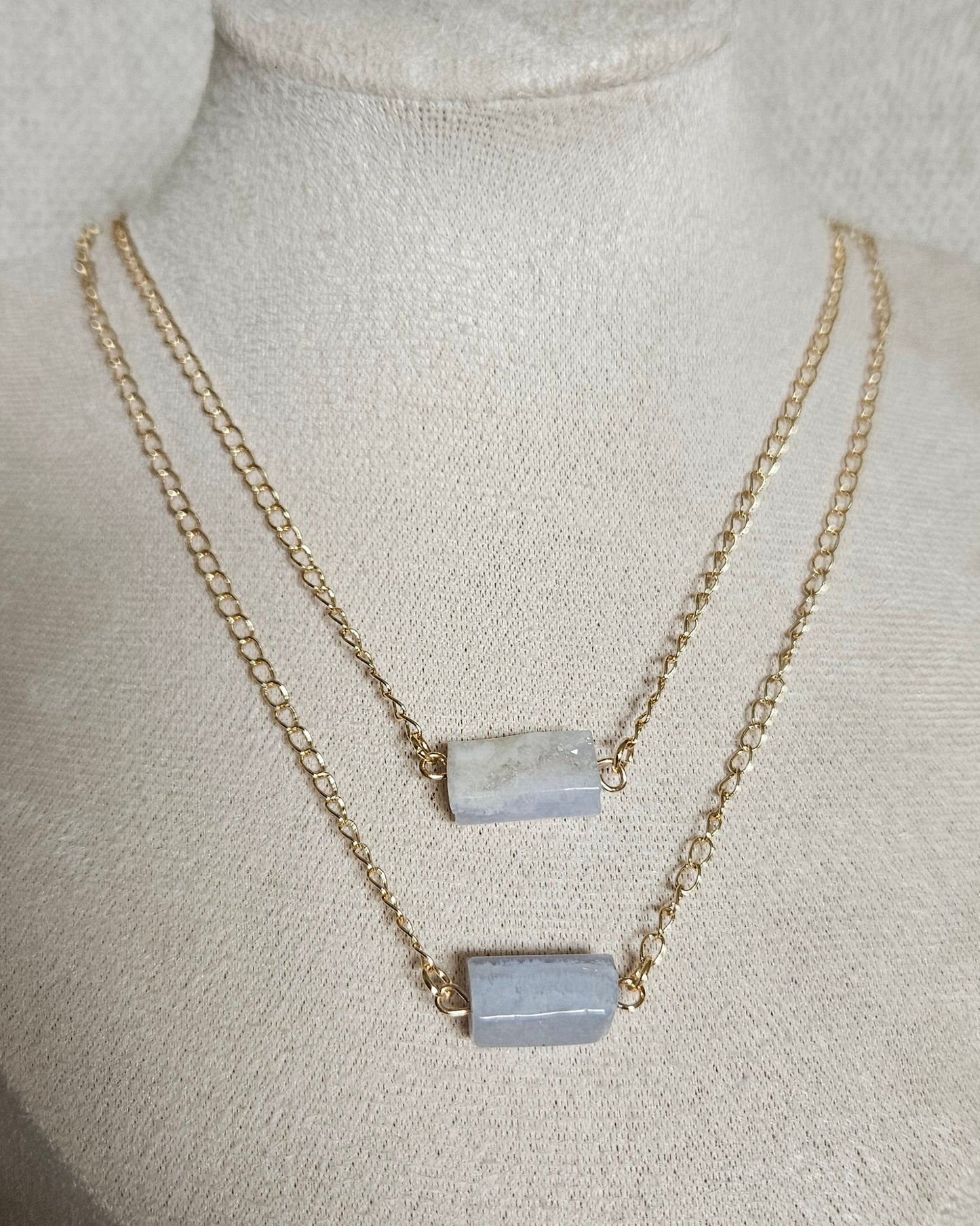 Blue Lace Agate Double Chain Necklace | Calm Expression & Ease