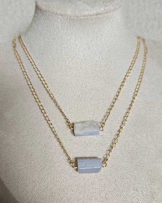Blue Lace Agate Double Chain Necklace | Calm Expression & Ease