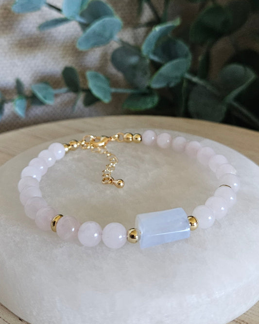 Rose Quartz & Blue Lace Agate Bracelet | Gentle Communication & Emotional Calm